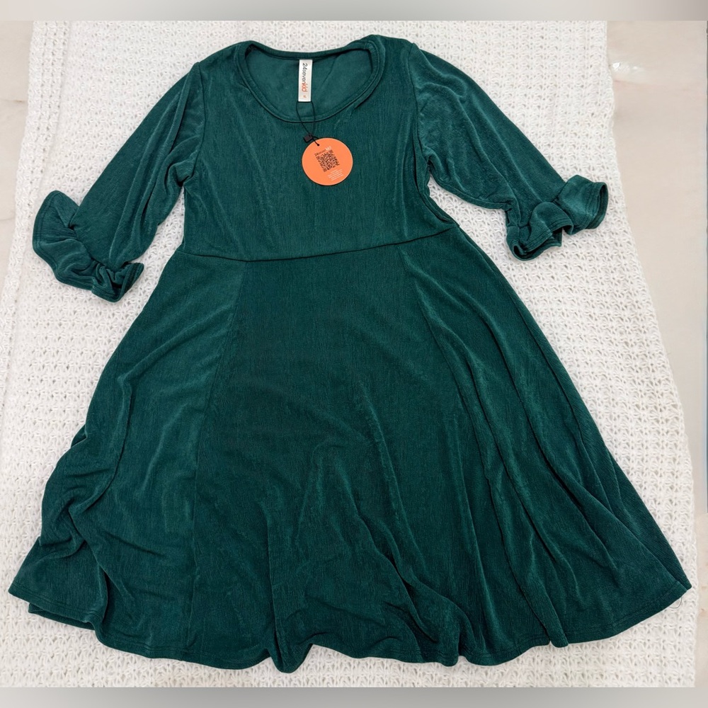 24sevenkid Elbow Length Sleeve Fit and Flare Party Dress in hunter green sz XL